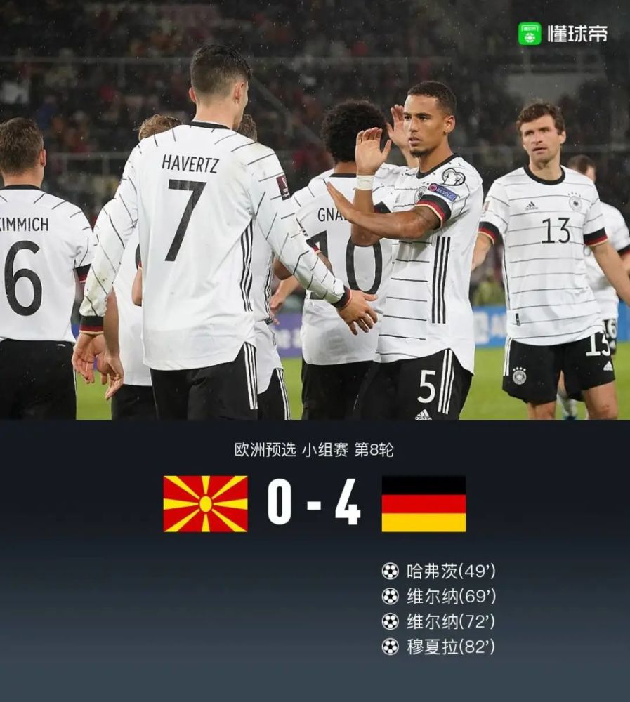 德国4-0北马其顿晋级世界杯，维尔纳双响，穆夏拉国家队首球